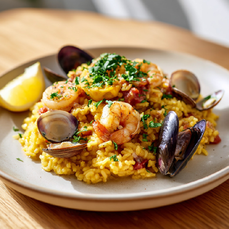 Paella s morskými plodmi