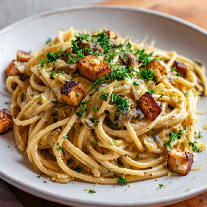 Vegánske carbonara s údeným tofu