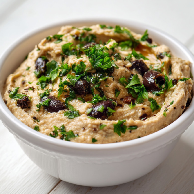 Tapenádový hummus s olivami