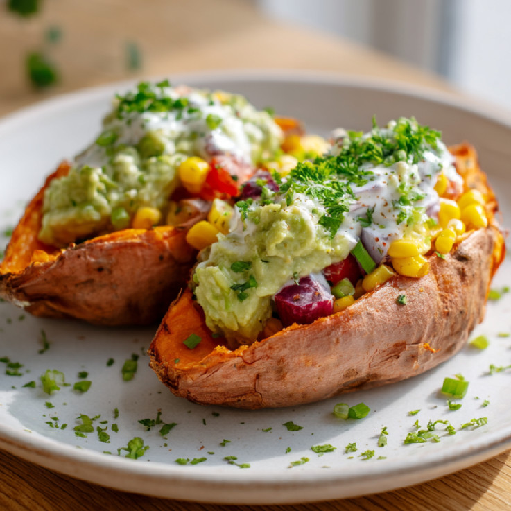 Pečené bataty s guacamole a dresingom