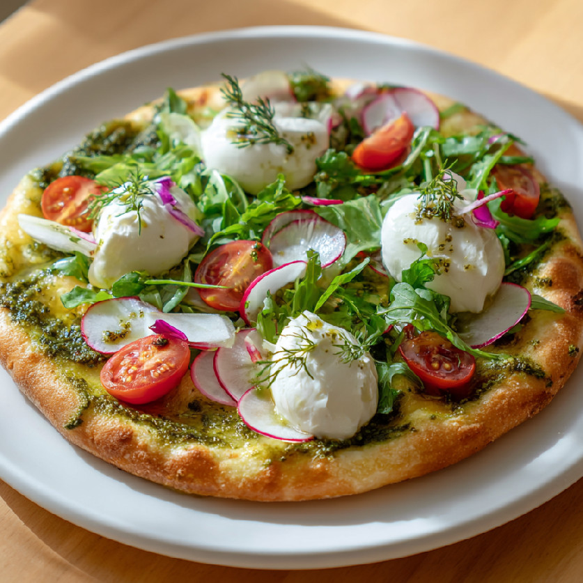 Burrata pizza s pestom