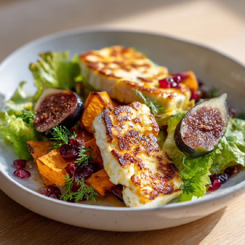 Grilovaný syr halloumi s batatmi a figami